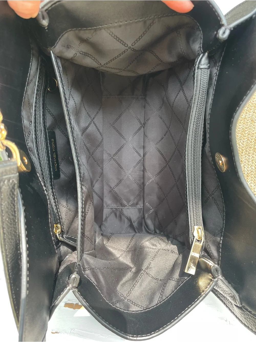 Michael Kors Newbury Medium Chain Black Pebbled Leather Shoulder Tote